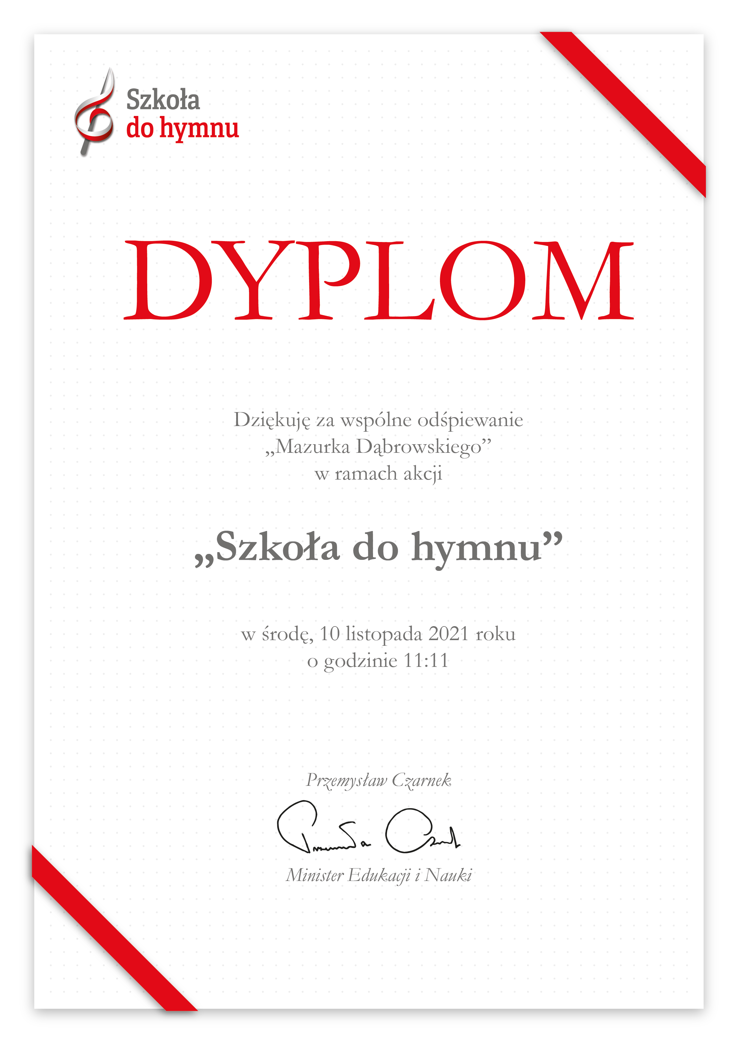 11.11.2021 Szkoła do hymnu dyplom
