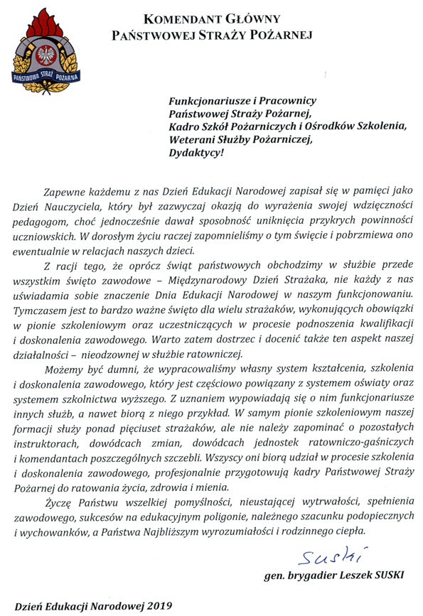 Dzień Edukacji Narodowej 2019 list KG PSP