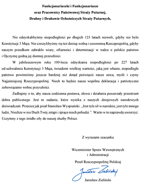 Życzenia MSWiA 3 maja 2018
